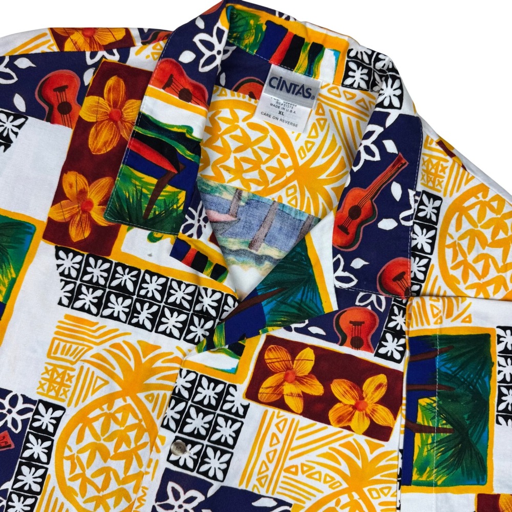 Vintage Cintas Hawaiian Shirt‎ Mens XL Tropical USA Made Camp Shirt Pineapple